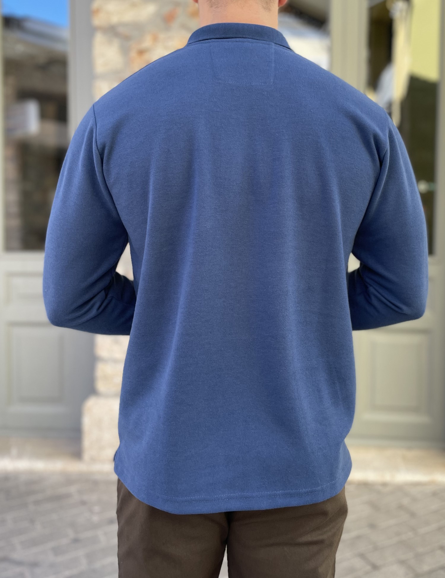 Everbest Ανδρική μπλε Indigo Polo μακρυμάνικη μπλούζα Plus size 261032I φωτογραφία